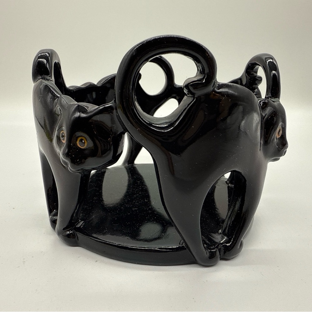Yankee Candle YC J/H BLACK CAT Jar Holder Retired Original Label 4.75”x 3.50"
